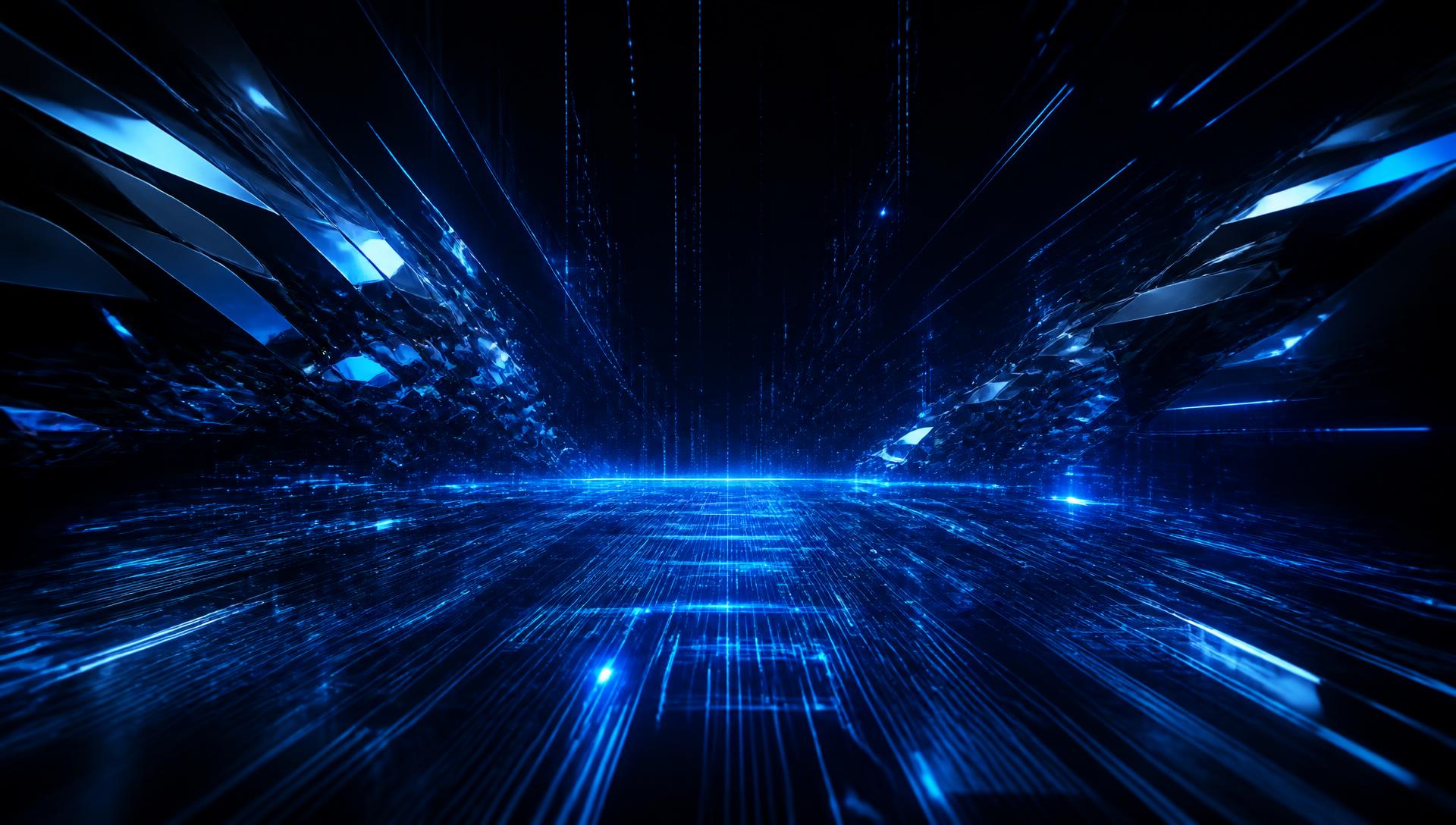 Abstract blue data grid stretching into the distance